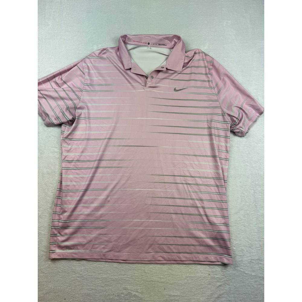 Nike Golf Tiger Woods Collection Dri-FIT Pink Striped Polo Shirt Mens XL